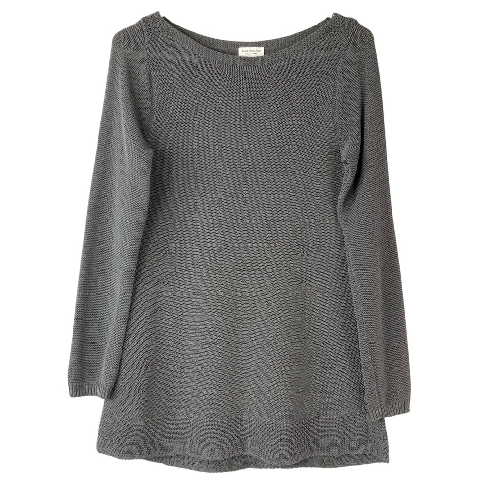 Club Monaco Gray Italian Yarn Tunic Sweater Small Pullover Boat Neck Long Sleeve